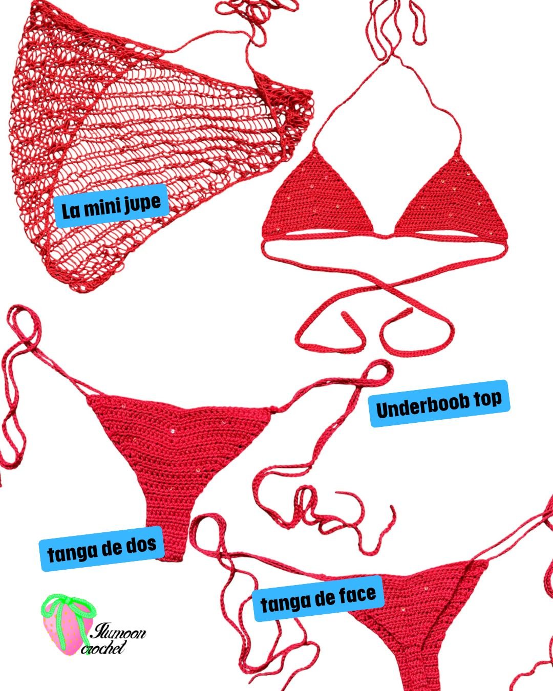 Ensemble Crochet rose pailleté - LA PIRI | BOUTIQUE EN LIGNE DE BIKINIS ET LINGERIE