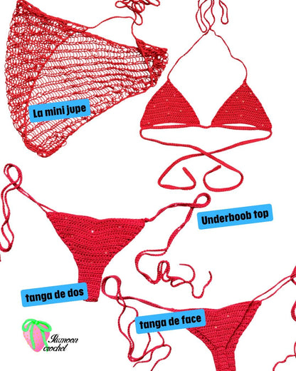 Ensemble Crochet rose pailleté - LA PIRI | BOUTIQUE EN LIGNE DE BIKINIS ET LINGERIE