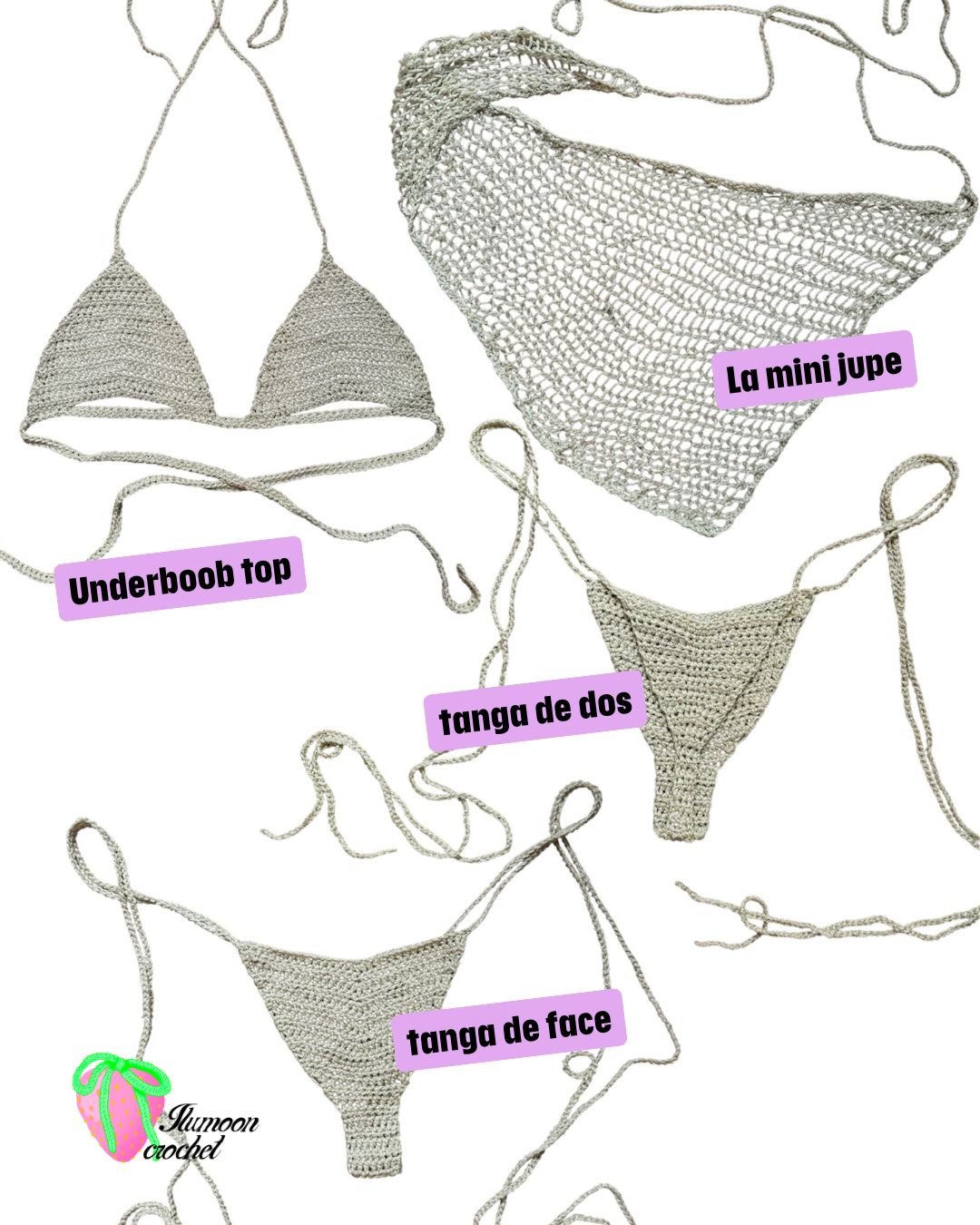 Ensemble Crochet rose pailleté - LA PIRI | BOUTIQUE EN LIGNE DE BIKINIS ET LINGERIE