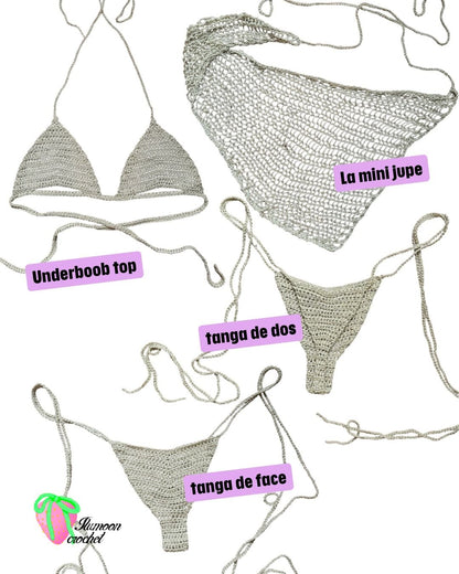 Ensemble Crochet rose pailleté - LA PIRI | BOUTIQUE EN LIGNE DE BIKINIS ET LINGERIE