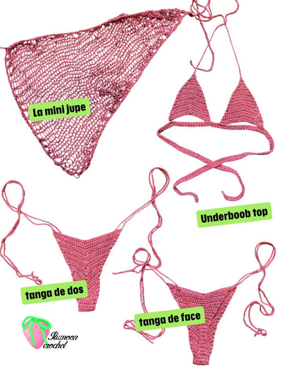 Ensemble Crochet rose pailleté - LA PIRI | BOUTIQUE EN LIGNE DE BIKINIS ET LINGERIE