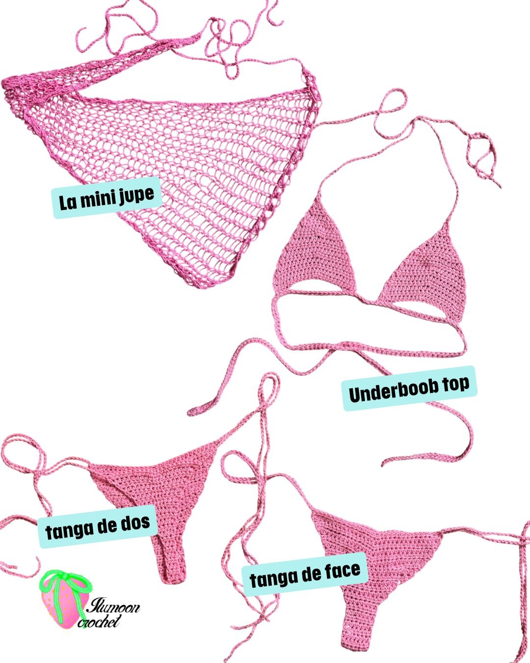 Ensemble Crochet rose pailleté - LA PIRI | BOUTIQUE EN LIGNE DE BIKINIS ET LINGERIE