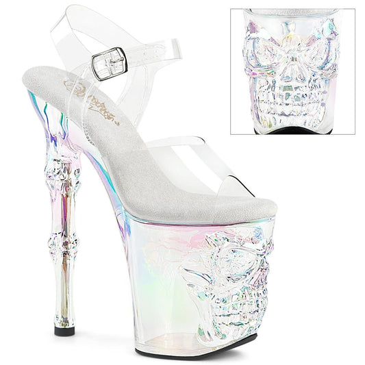 Pleaser RAPTURE-808HT – 8" Finger Bone Heel, 4" Tinted Skull PF Ankle Strap Sandal Pleaser USA
